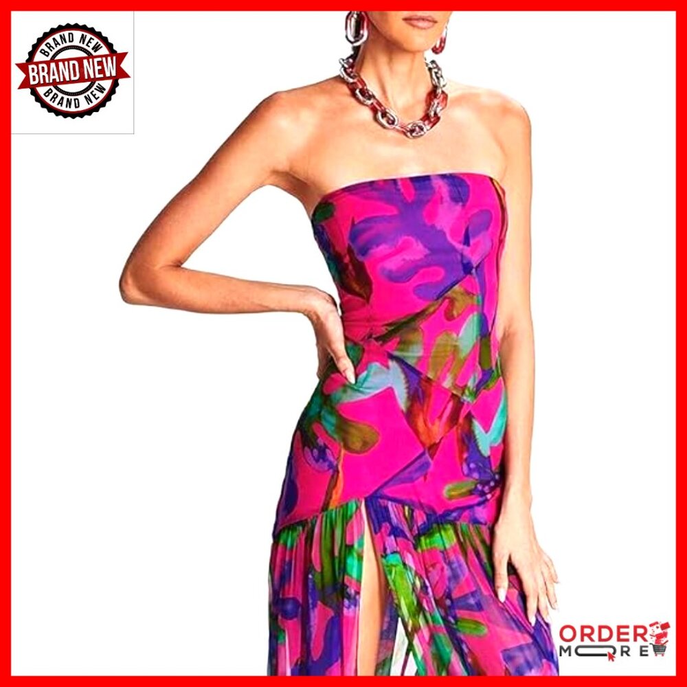 Strapless Maxi Dress with Mesh Patchwork High Sli… - image 5